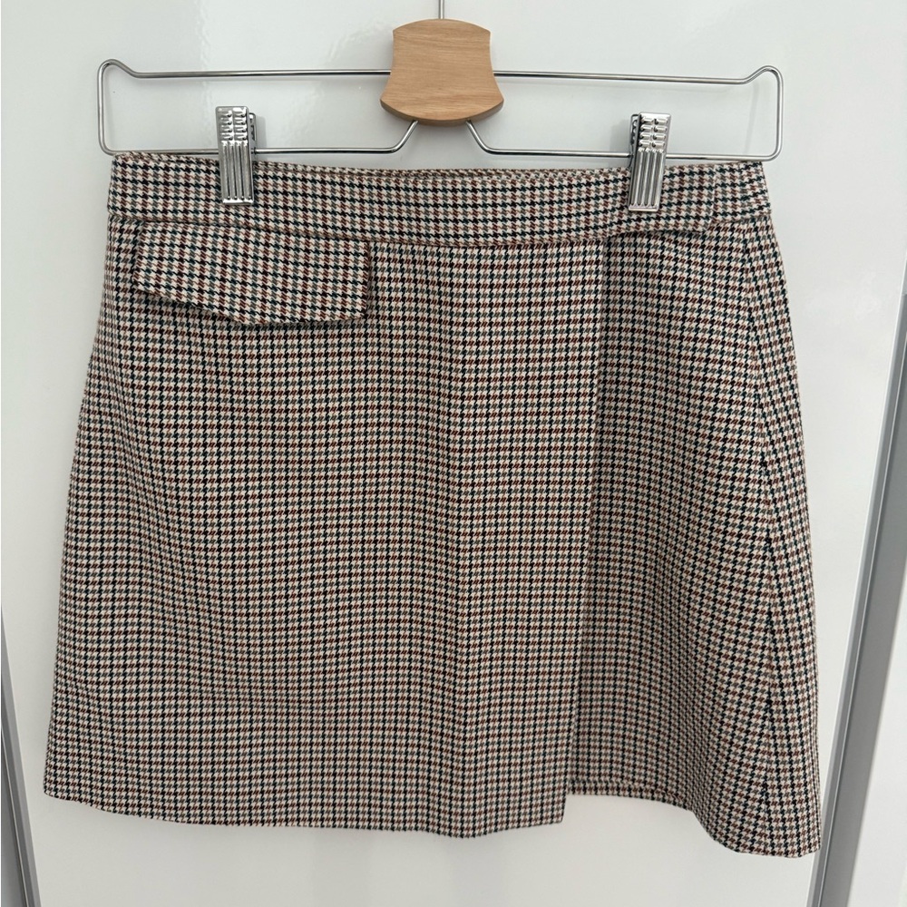 Theory Brown and White Houndstooth A-Line Skirt